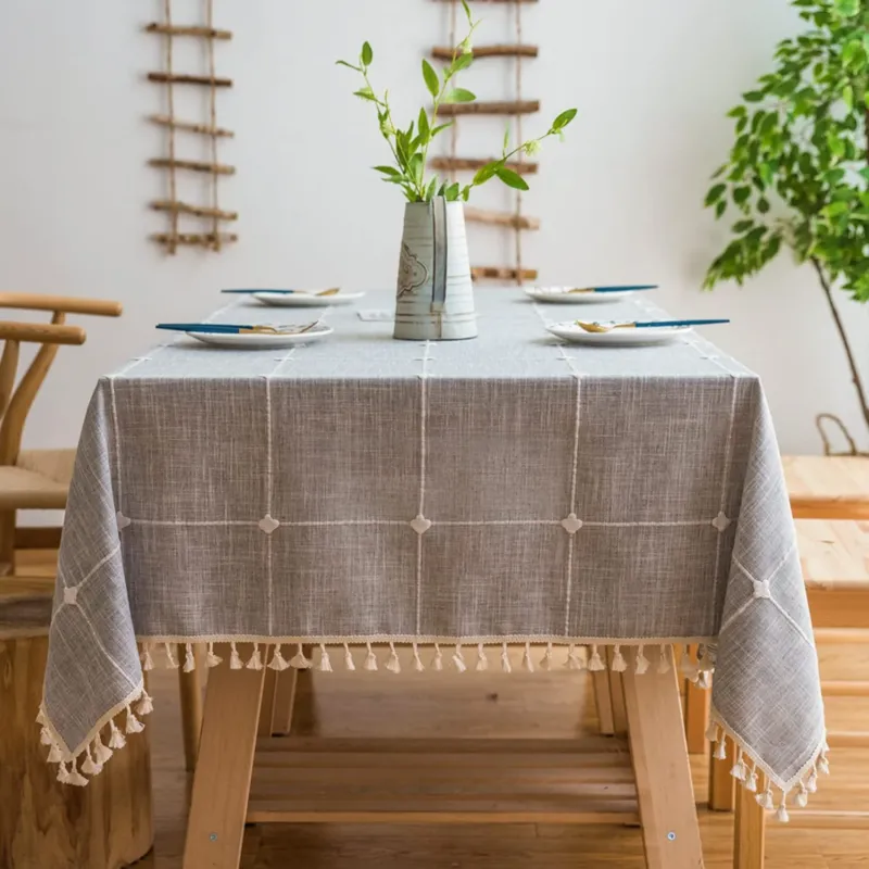Modern Simple Stripe Tablecloth Tassel Tablecloth Cotton