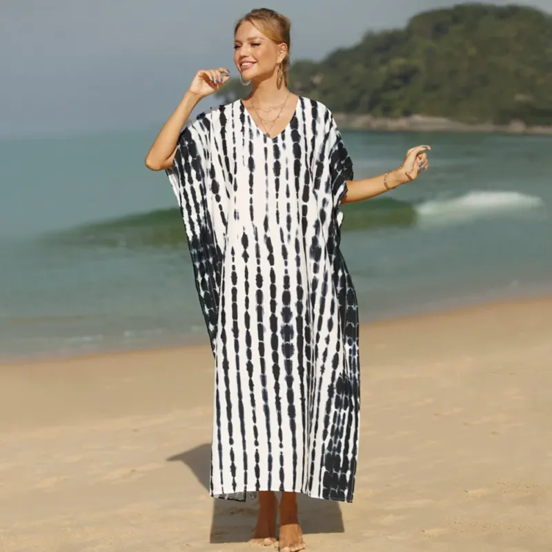Damen luftiger Strandkaftan mit asymmetrischem Schnitt – Avérine