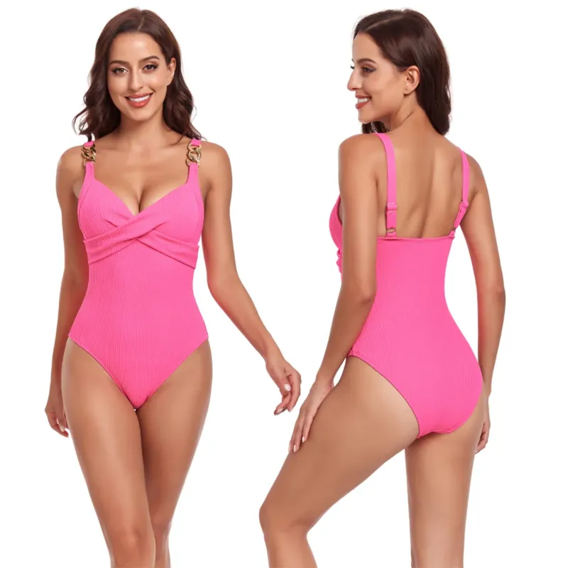 Damen Einteiler Badeanzug mit elegantem Wickeldesign und verstellbaren Trägern – Maréssa