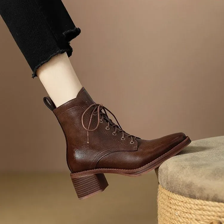 Damen Elegante Schnürstiefeletten mit Blockabsatz – Lioré